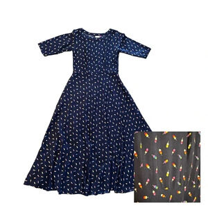 Neeru Kumar Navy With Colorful Popsicles Print Midi Dress Size Small